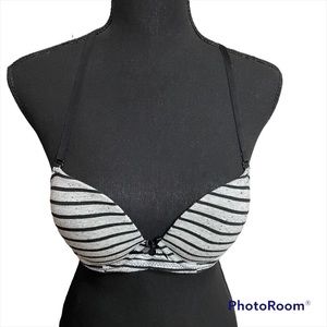 Black & Gray Stripe Speckled Lace Straps Bra
